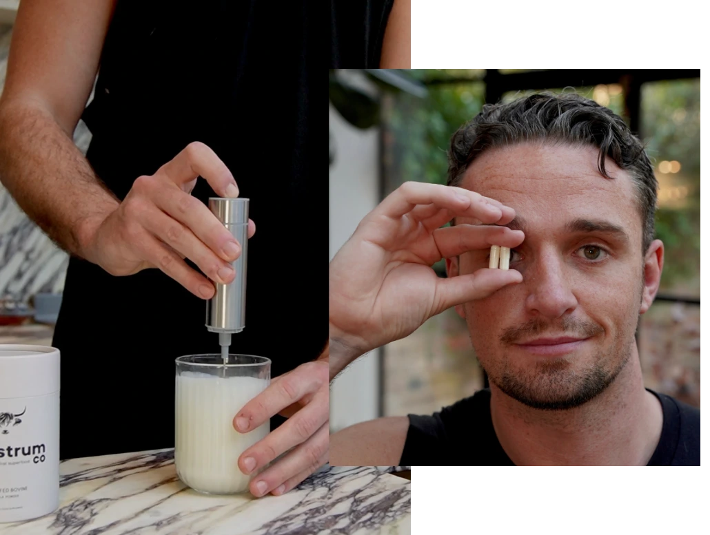 Mixing Colostrum Co powder into a morning drink
