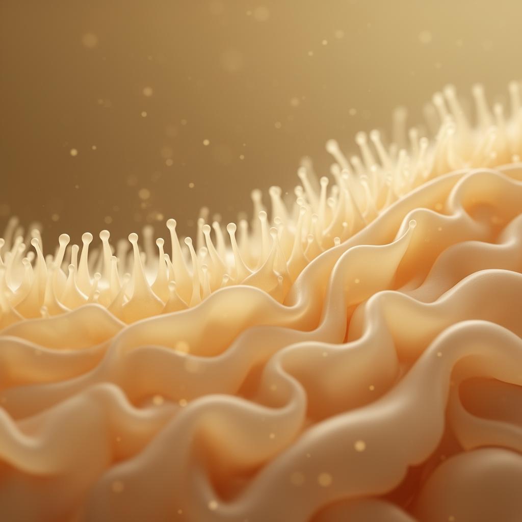 Macro visualisation of the intestinal lining in warm golden tones